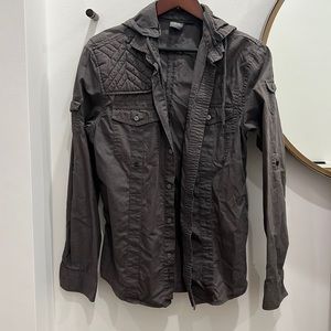 Armani exchange grey button up with removable hoodie size M